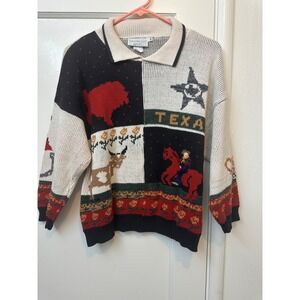 Sweater Loft Vintage Texas Cowboy Longhorn Patchwork Cotton Knit Sweater Medium